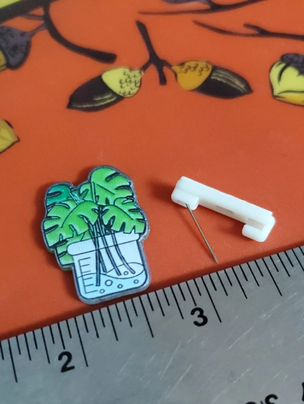Monstera Plant Acrylic Pin - Green on White